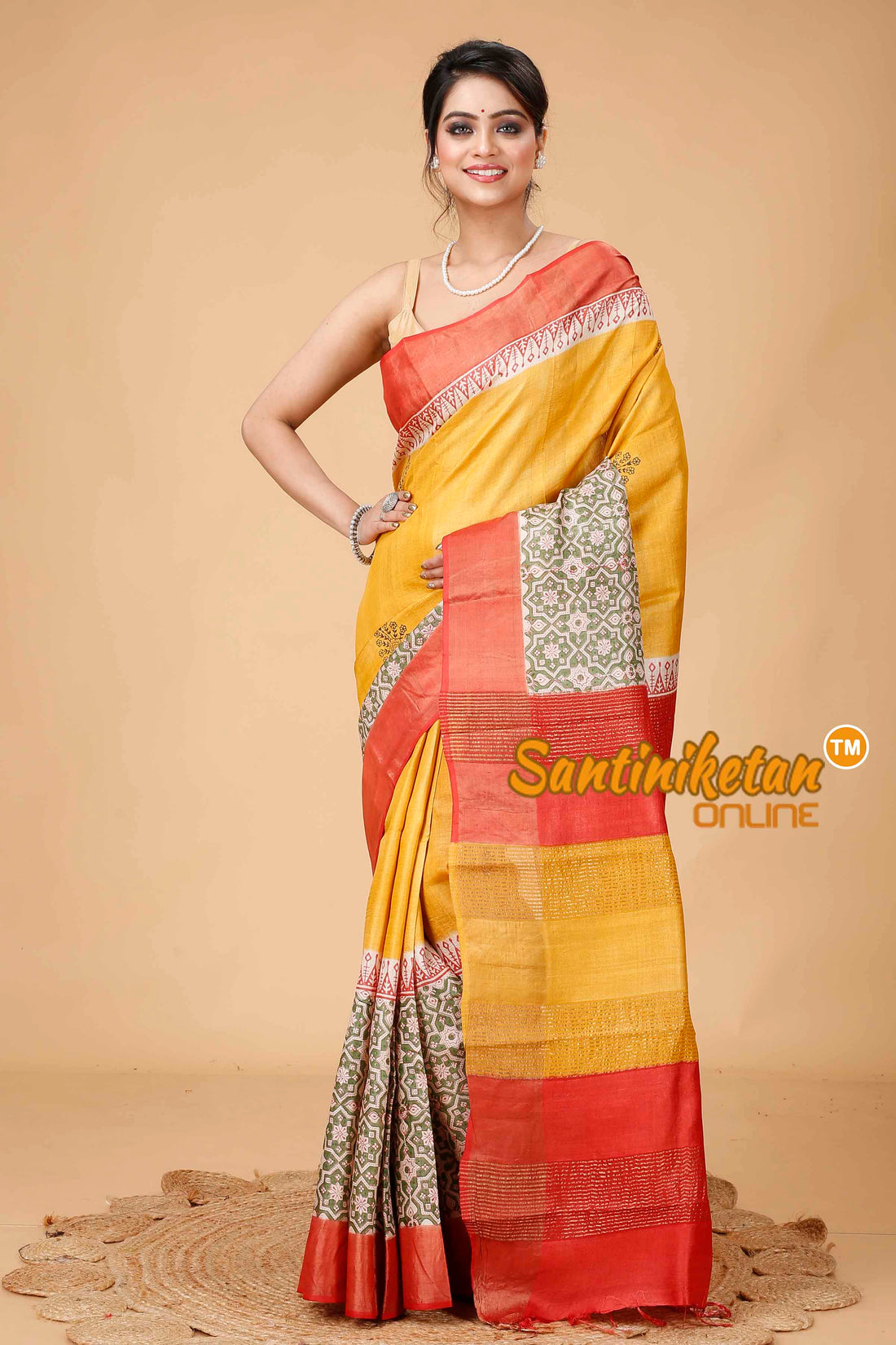 Pure Zari Tussar Hand Block Painted Saree SN202416082