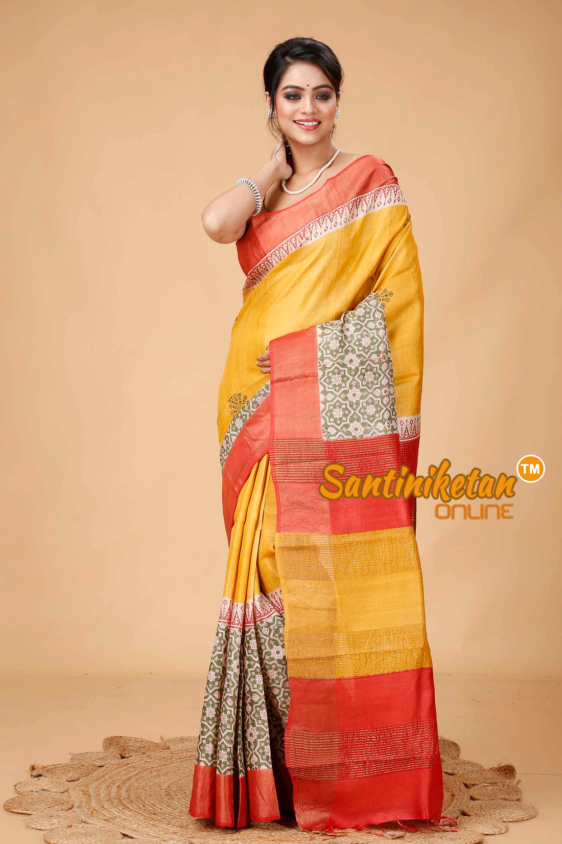 Pure Zari Tussar Hand Block Painted Saree SN202416082
