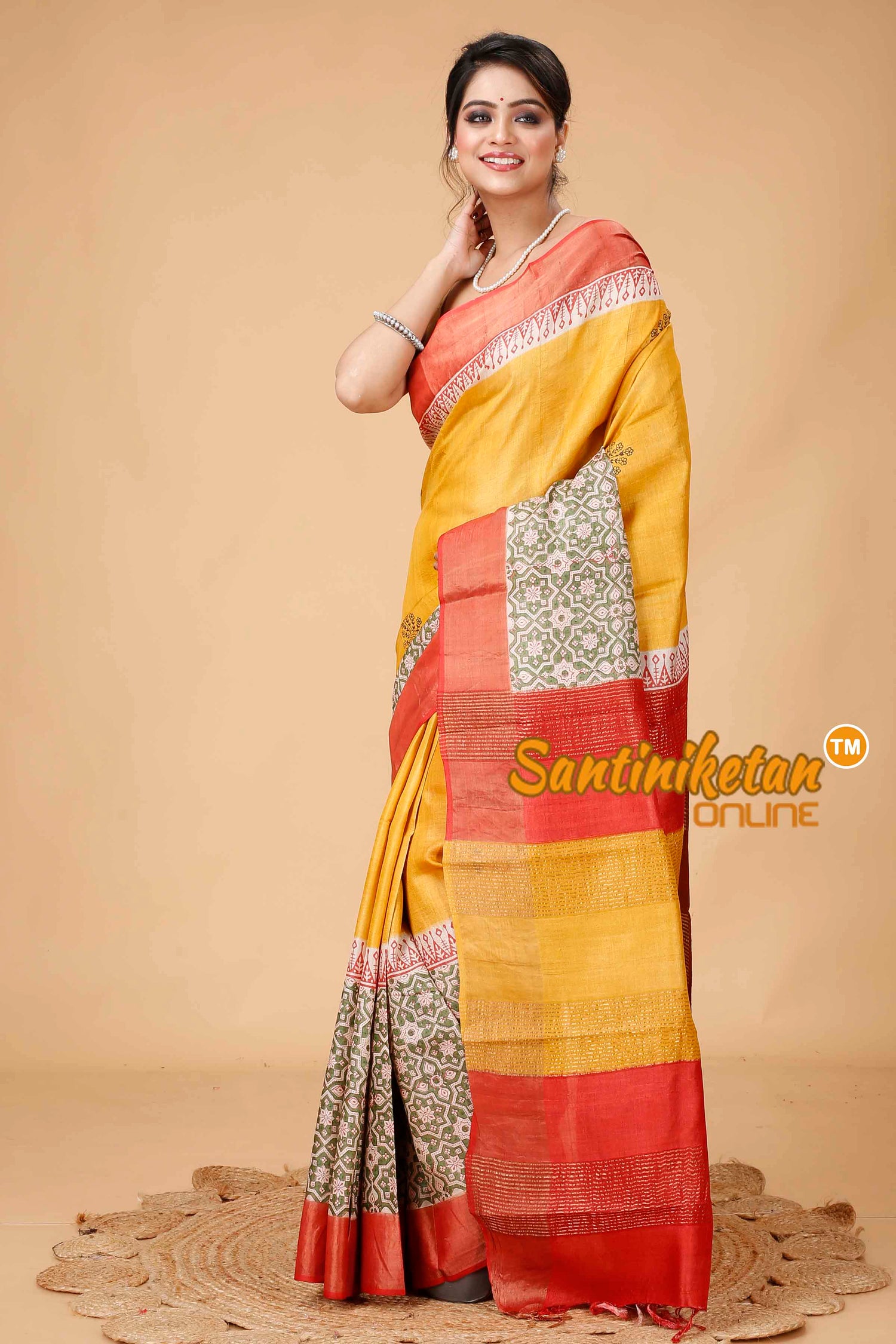 Pure Zari Tussar Hand Block Painted Saree SN202416082