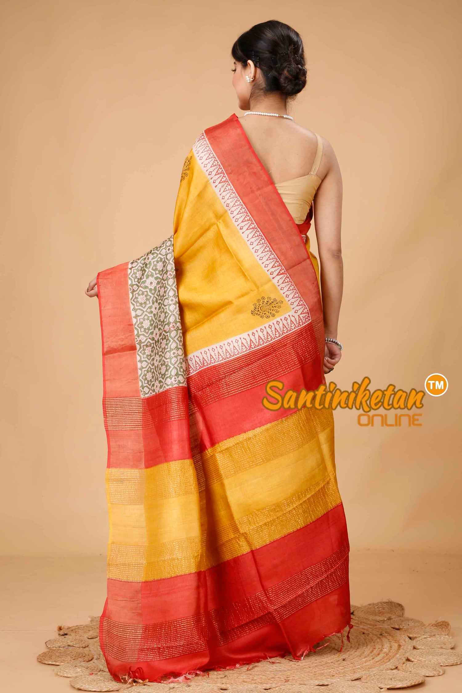 Pure Zari Tussar Hand Block Painted Saree SN202416082