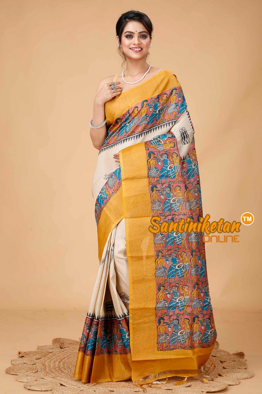 Pure Zari Tussar Hand Block Painted Saree SNN202416093