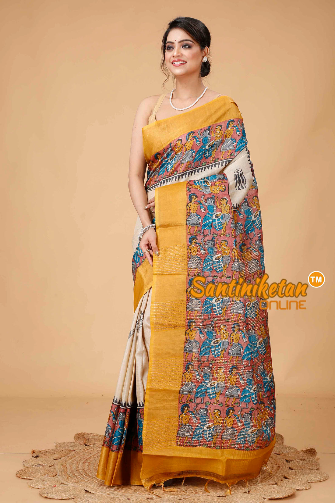 Pure Zari Tussar Hand Block Painted Saree SNN202416093
