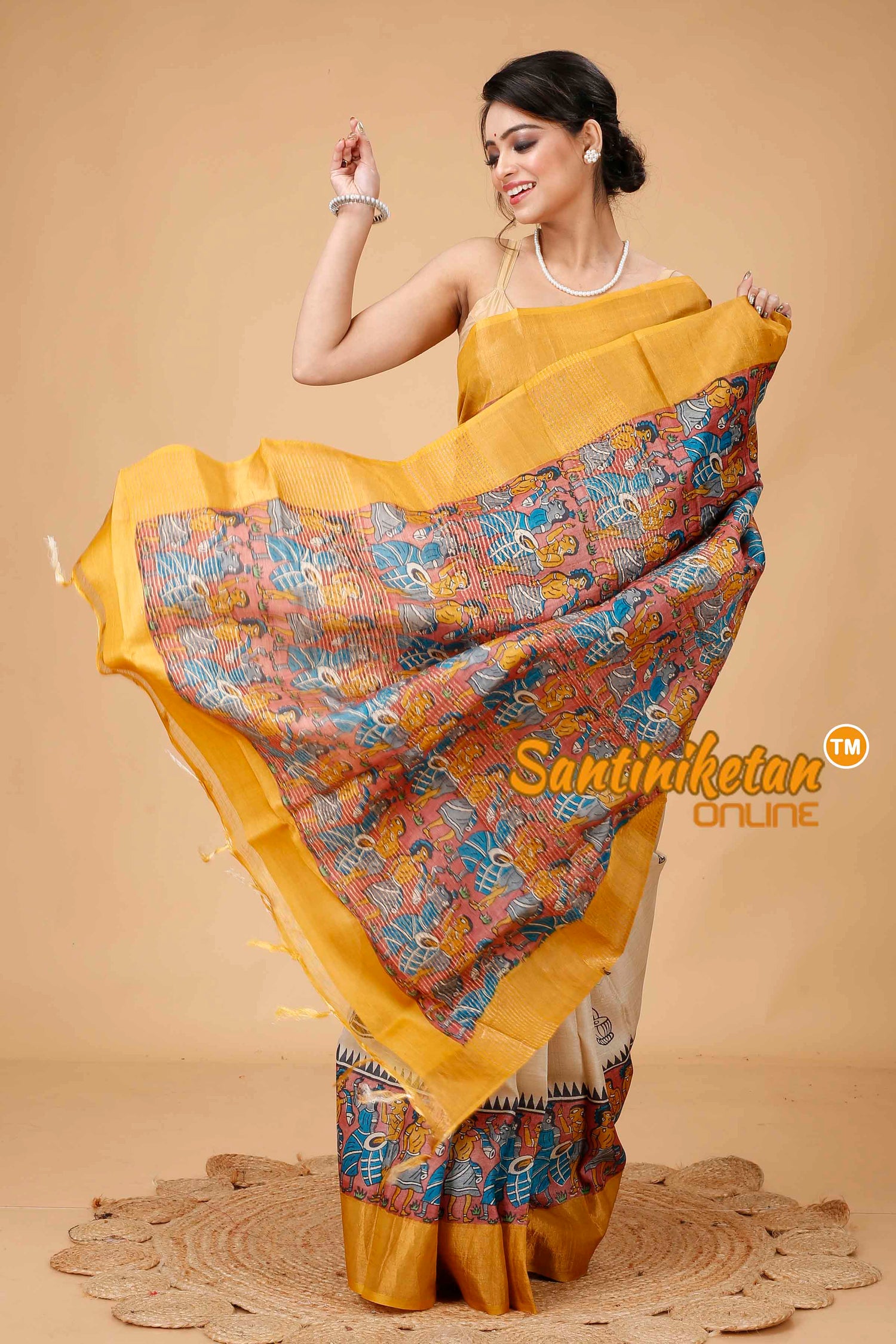 Pure Zari Tussar Hand Block Painted Saree SNN202416093