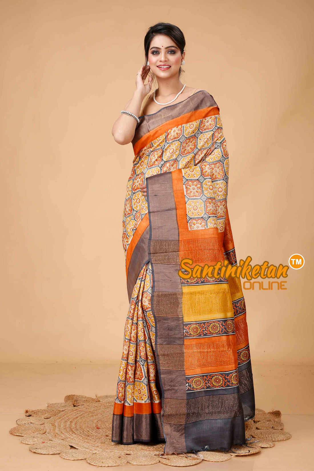 Pure Zari Tussar Hand Block Painted Saree SNN202416098