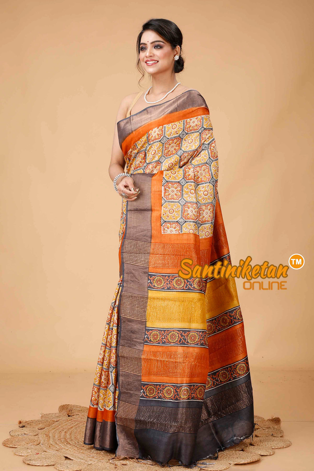 Pure Zari Tussar Hand Block Painted Saree SNN202416098
