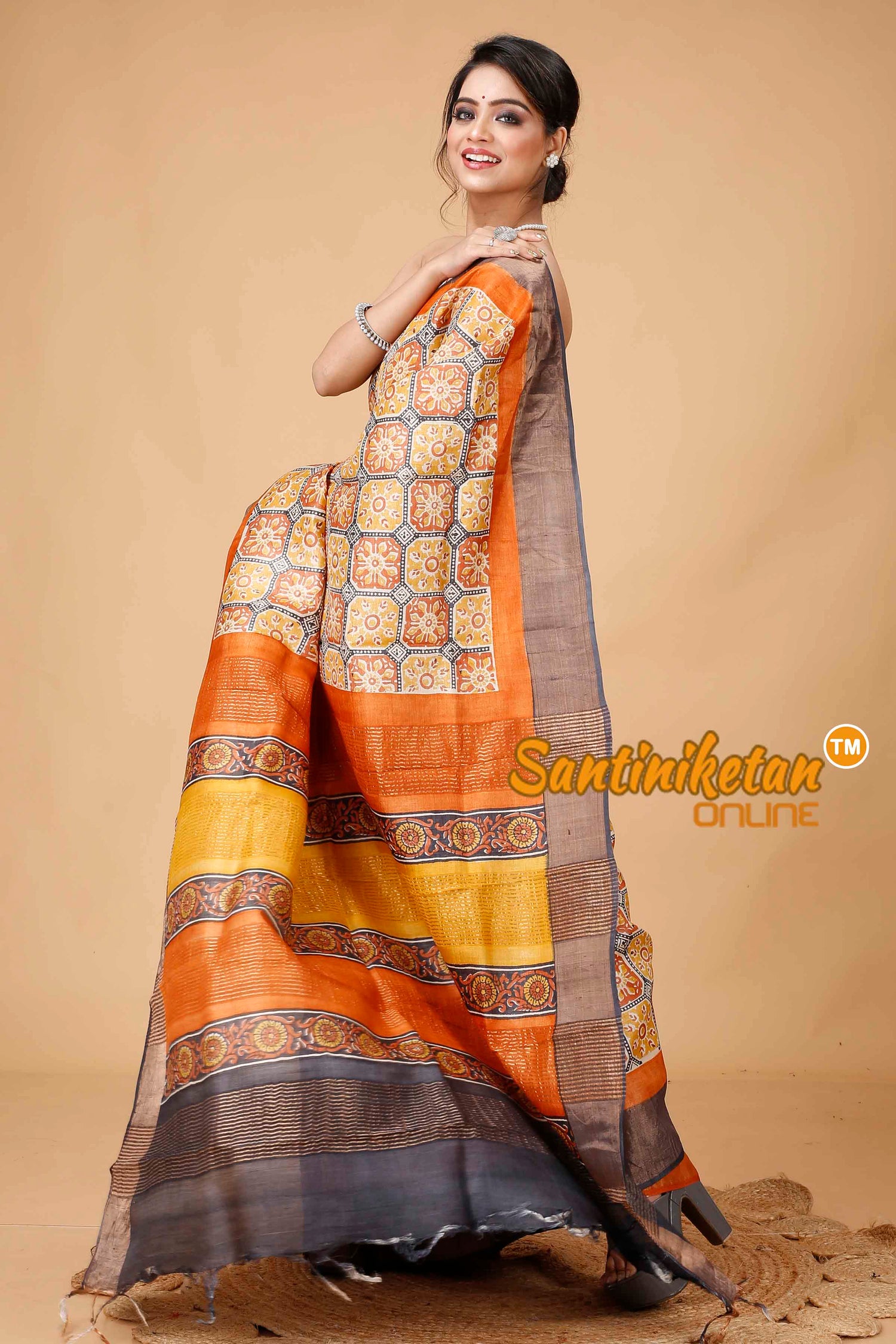 Pure Zari Tussar Hand Block Painted Saree SNN202416098