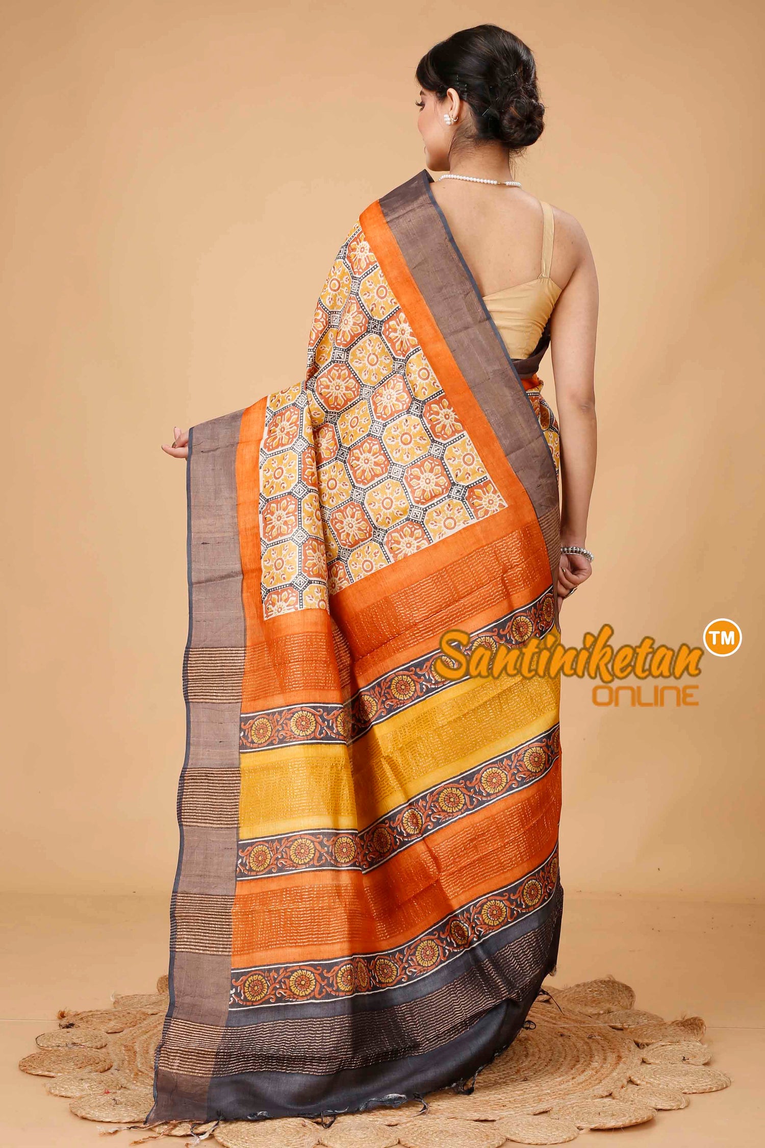 Pure Zari Tussar Hand Block Painted Saree SNN202416098