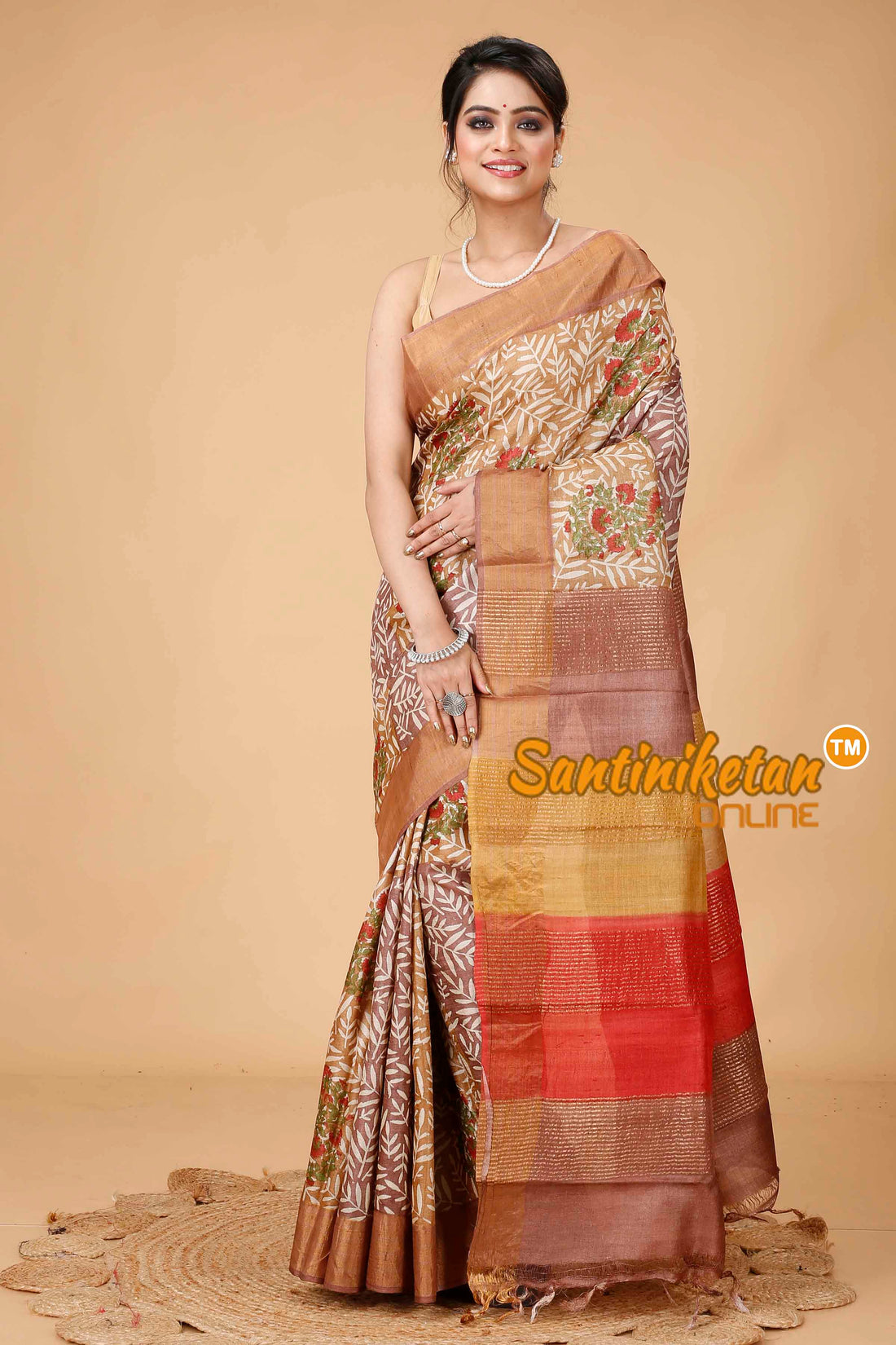 Pure Zari Tussar Hand Block Painted Saree SNN202416103