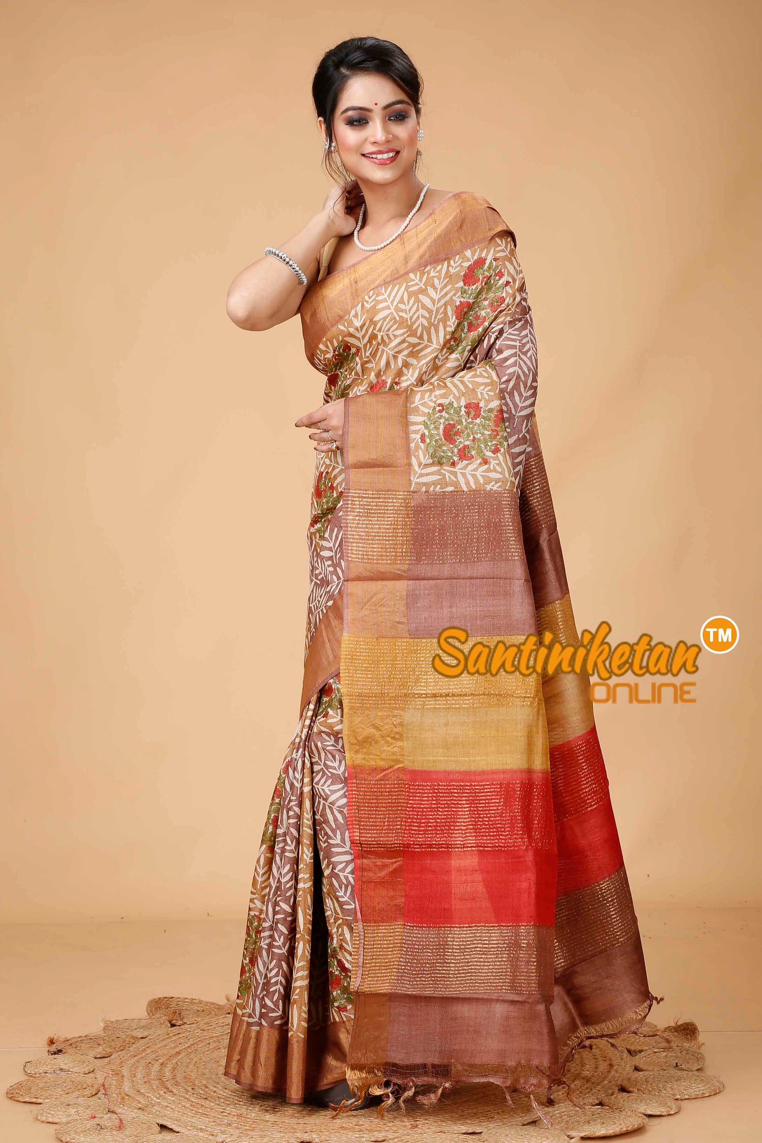 Pure Zari Tussar Hand Block Painted Saree SNN202416103