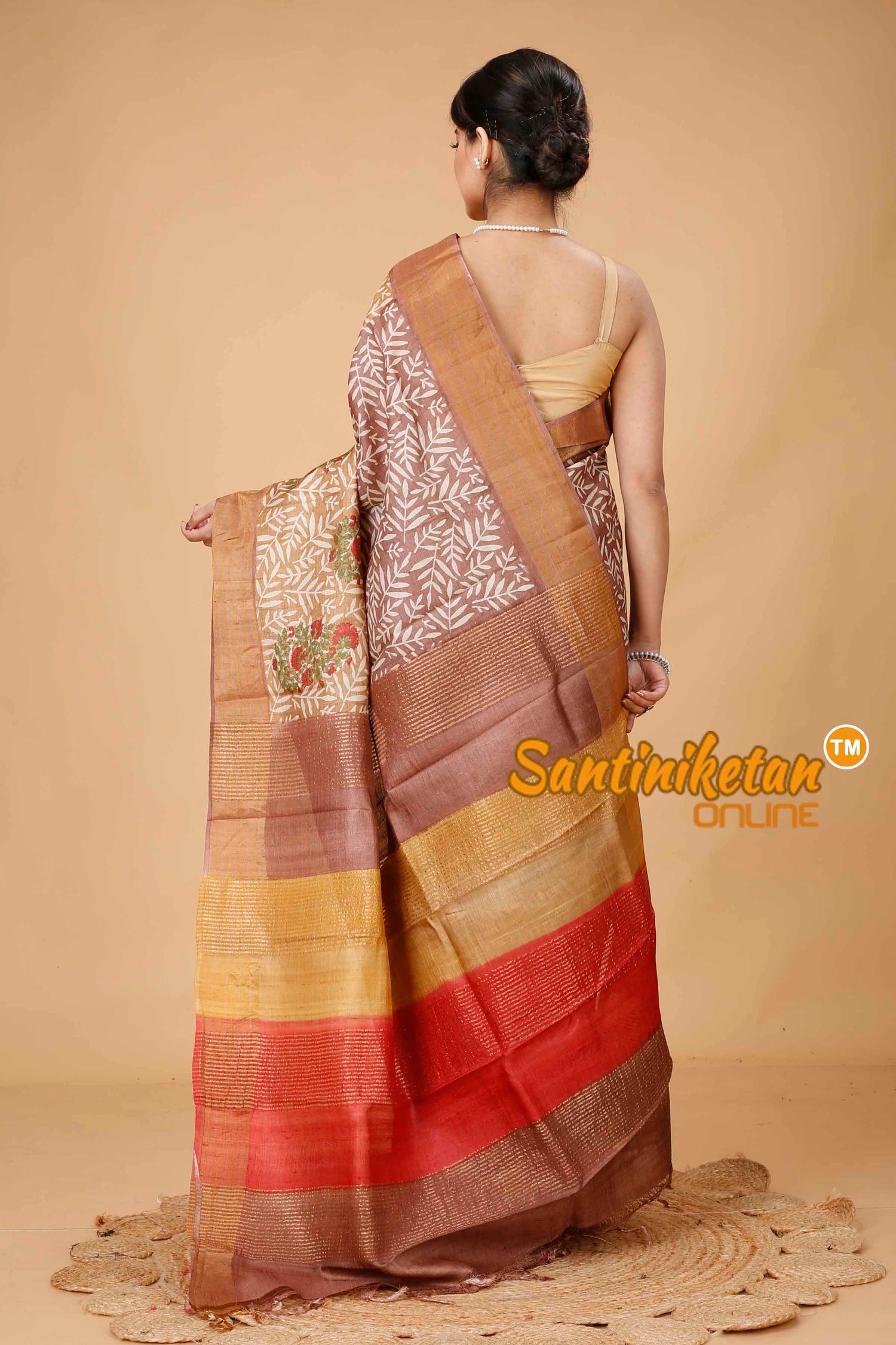 Pure Zari Tussar Hand Block Painted Saree SNN202416103