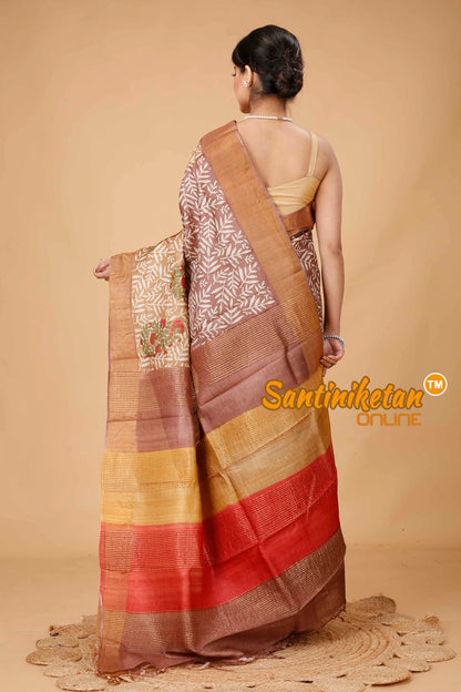 Pure Zari Tussar Hand Block Painted Saree SNN202416103