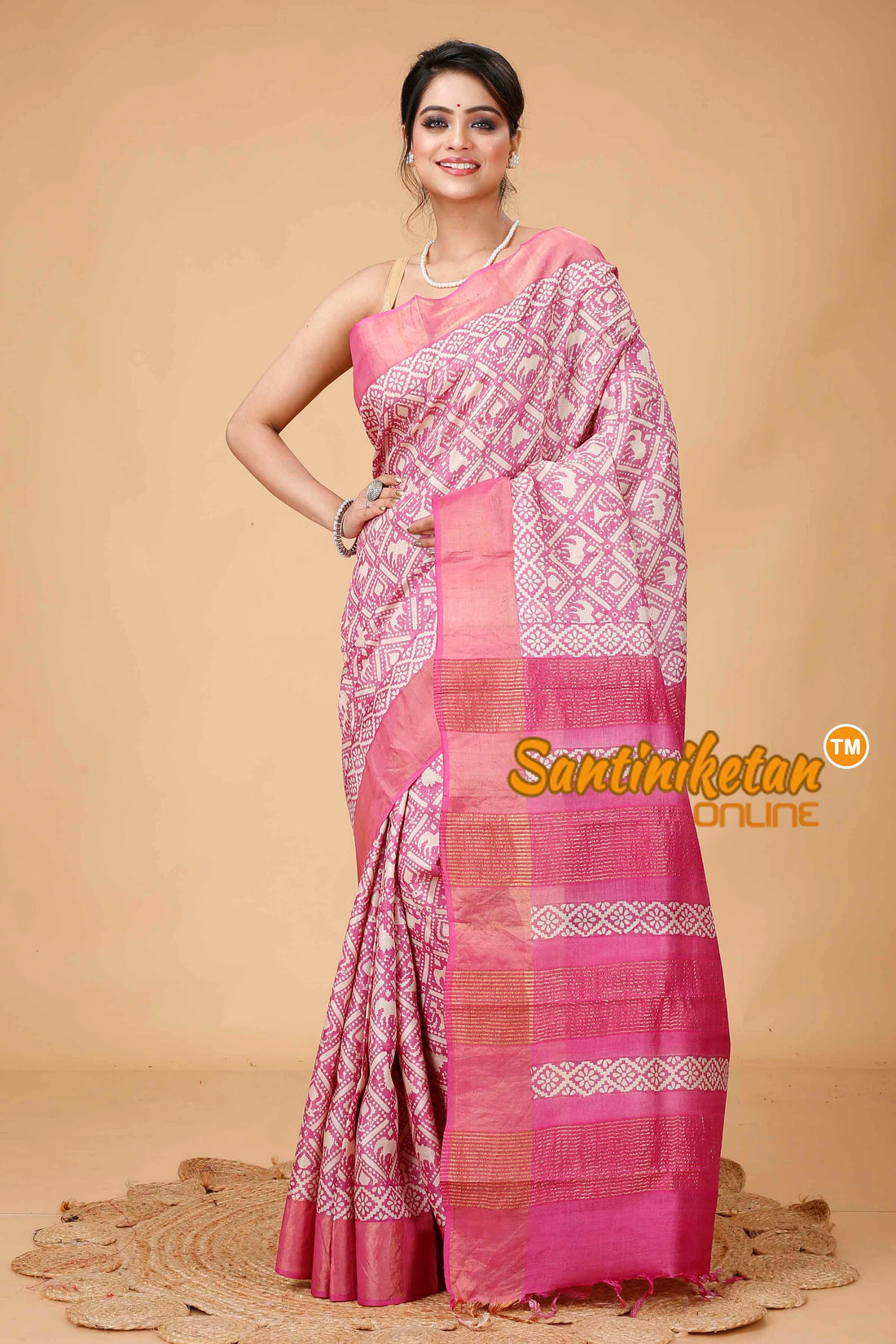 Pure Zari Tussar Hand Block Painted Saree SNN202416108
