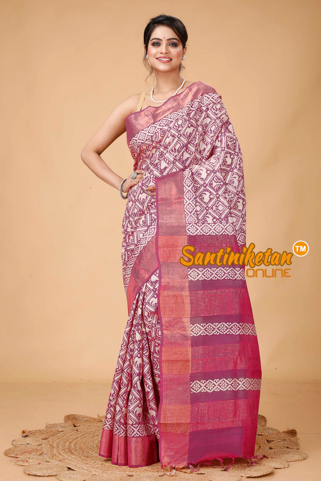 Pure Zari Tussar Hand Block Painted Saree SNN202416108