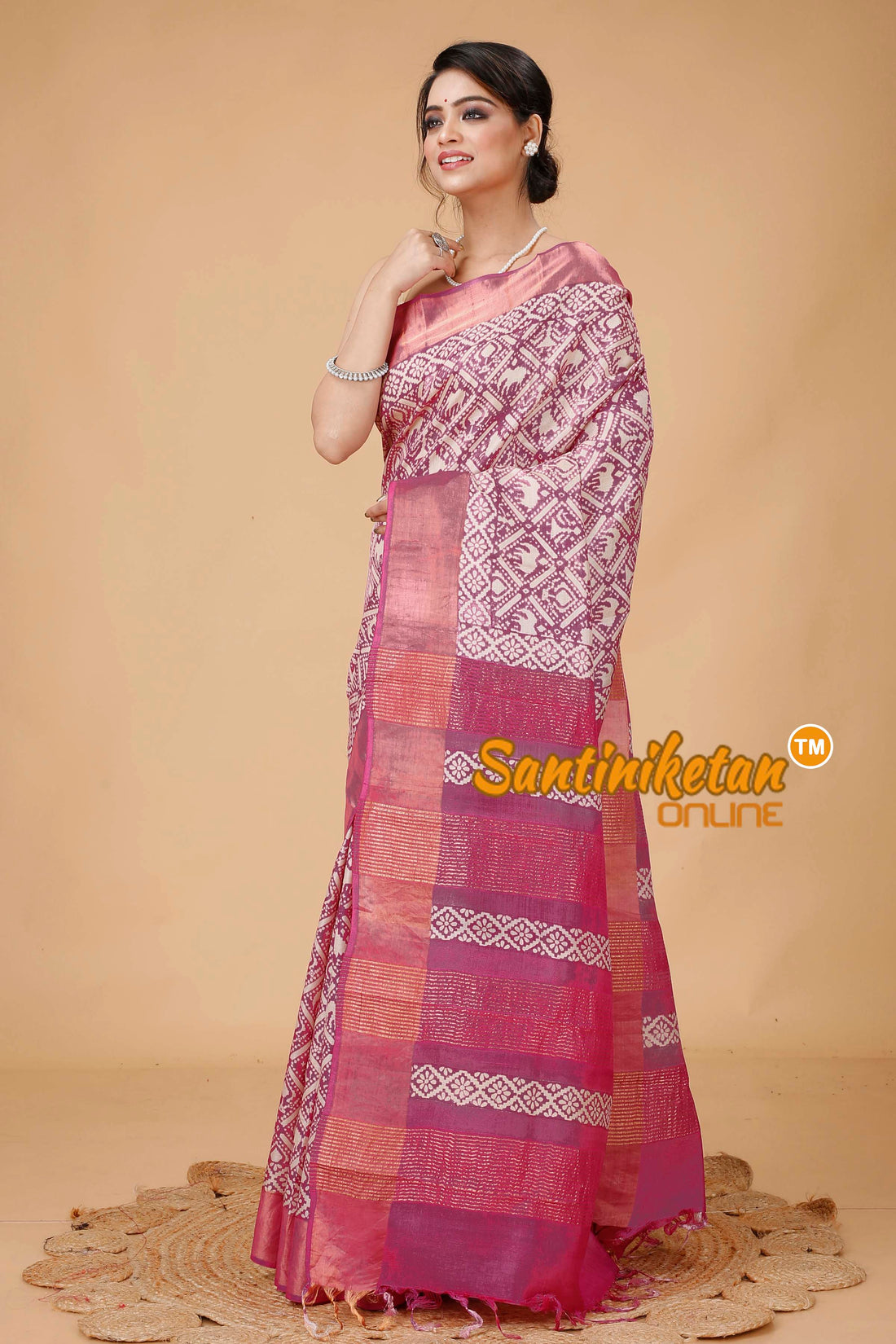 Pure Zari Tussar Hand Block Painted Saree SNN202416108