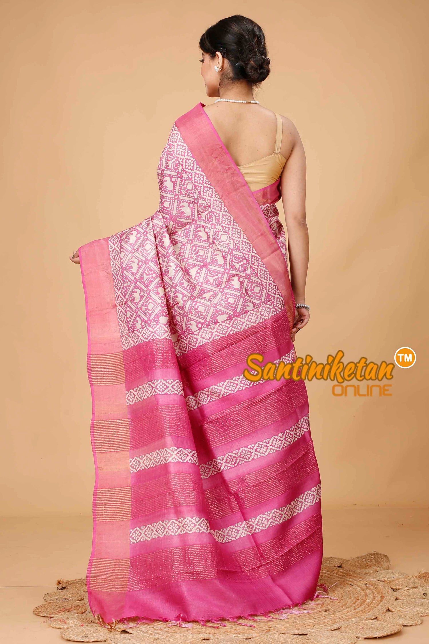 Pure Zari Tussar Hand Block Painted Saree SNN202416108