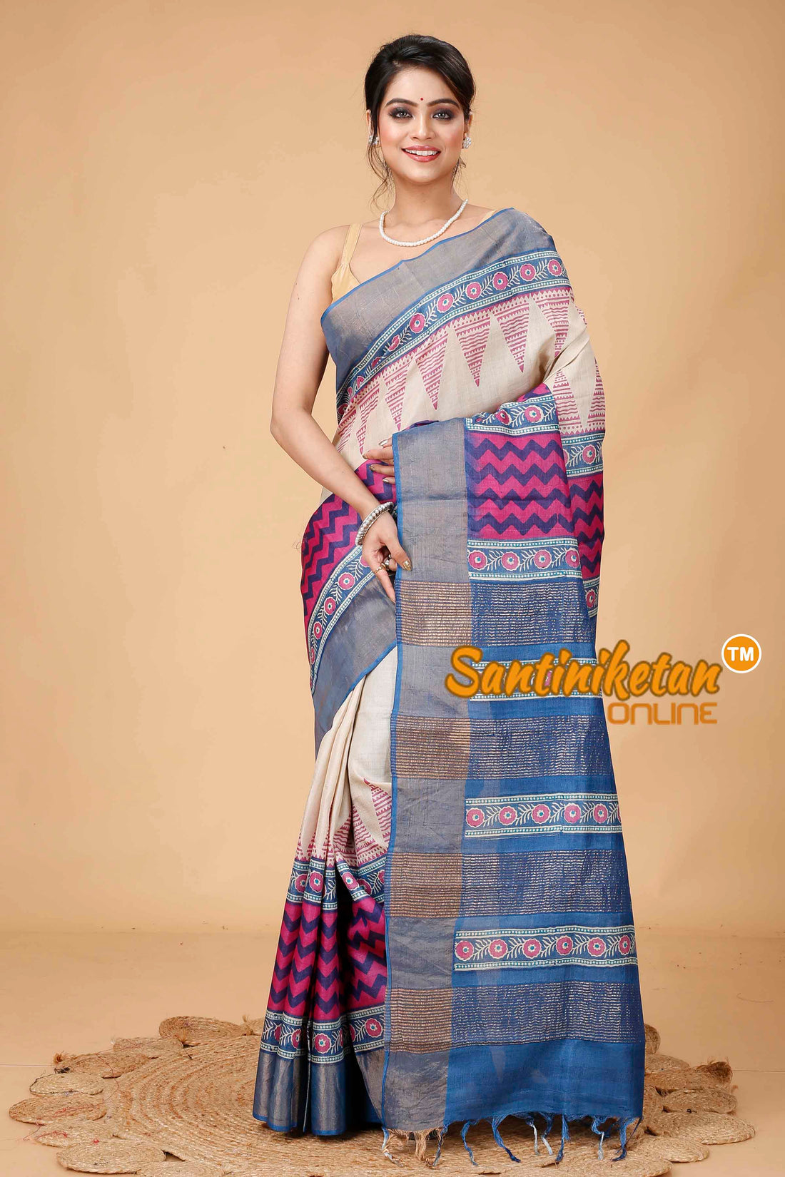 Pure Zari Tussar Hand Block Painted Saree SNN202416113