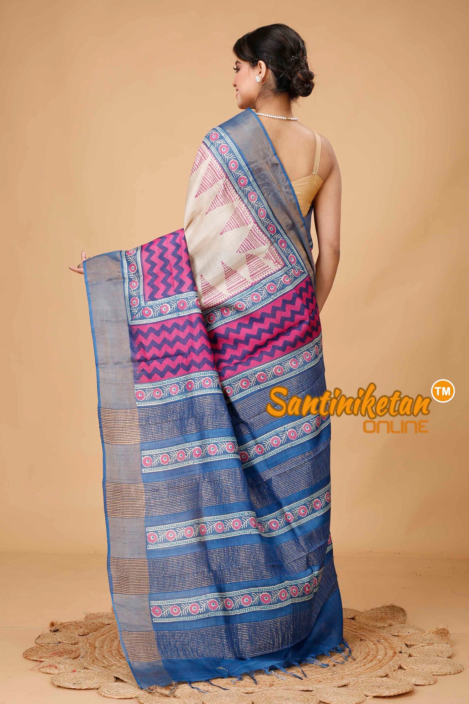 Pure Zari Tussar Hand Block Painted Saree SNN202416113