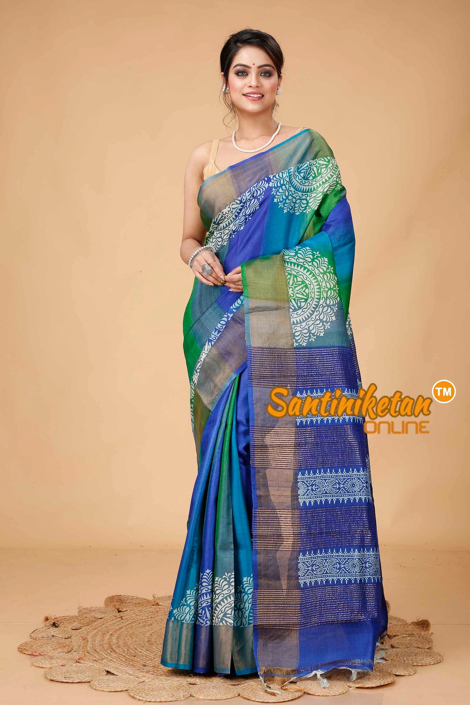 Pure Zari Tussar Hand Block Painted Saree SN202416118