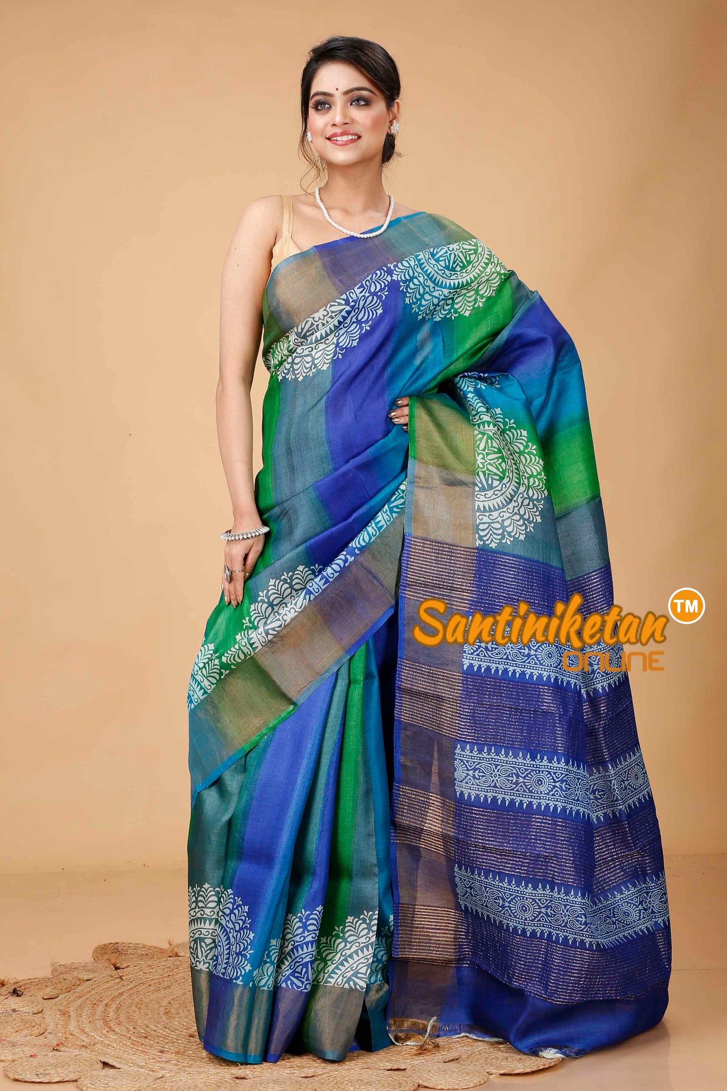 Pure Zari Tussar Hand Block Painted Saree SN202416118