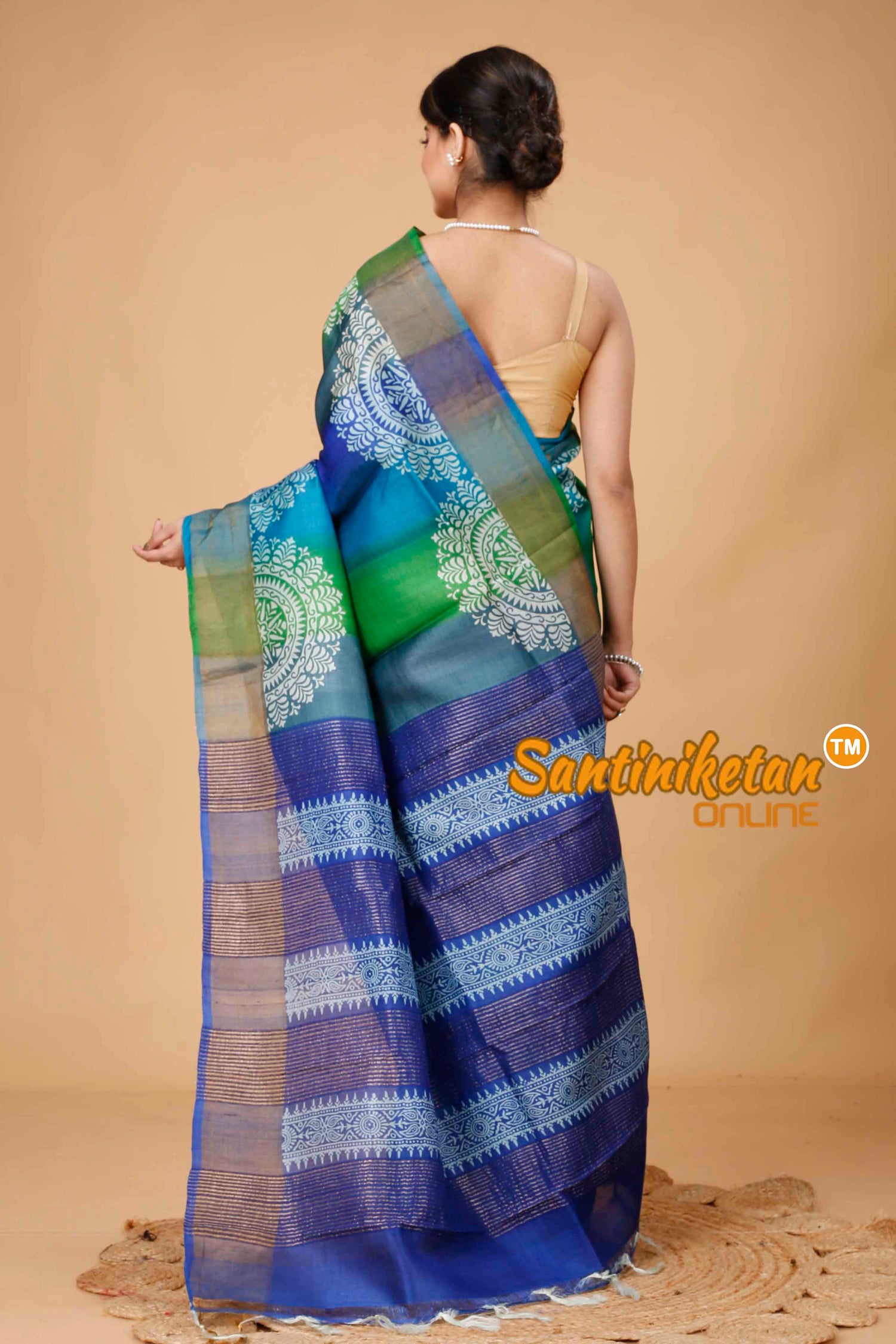 Pure Zari Tussar Hand Block Painted Saree SN202416118