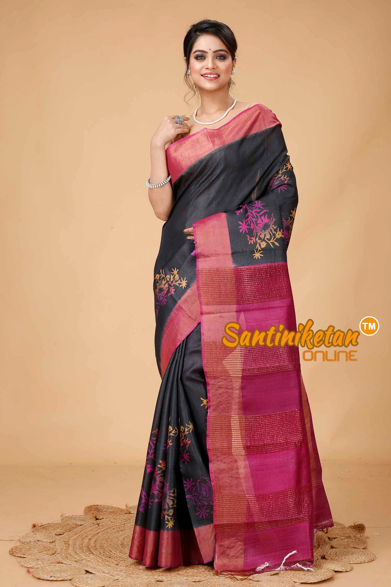 Pure Zari Tussar Hand Block Painted Saree SN202416123