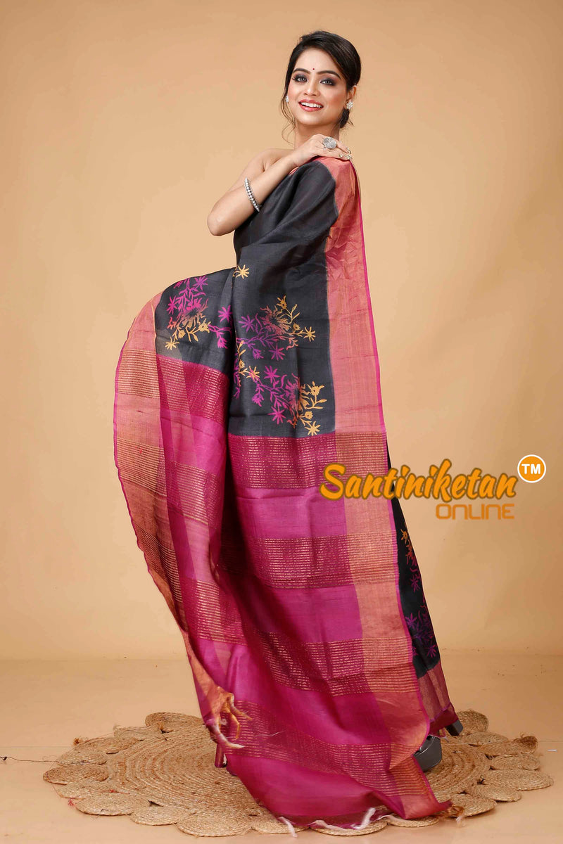 Pure Zari Tussar Hand Block Painted Saree SN202416123