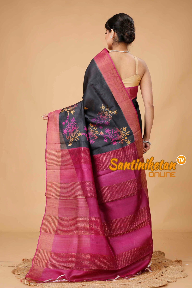 Pure Zari Tussar Hand Block Painted Saree SN202416123