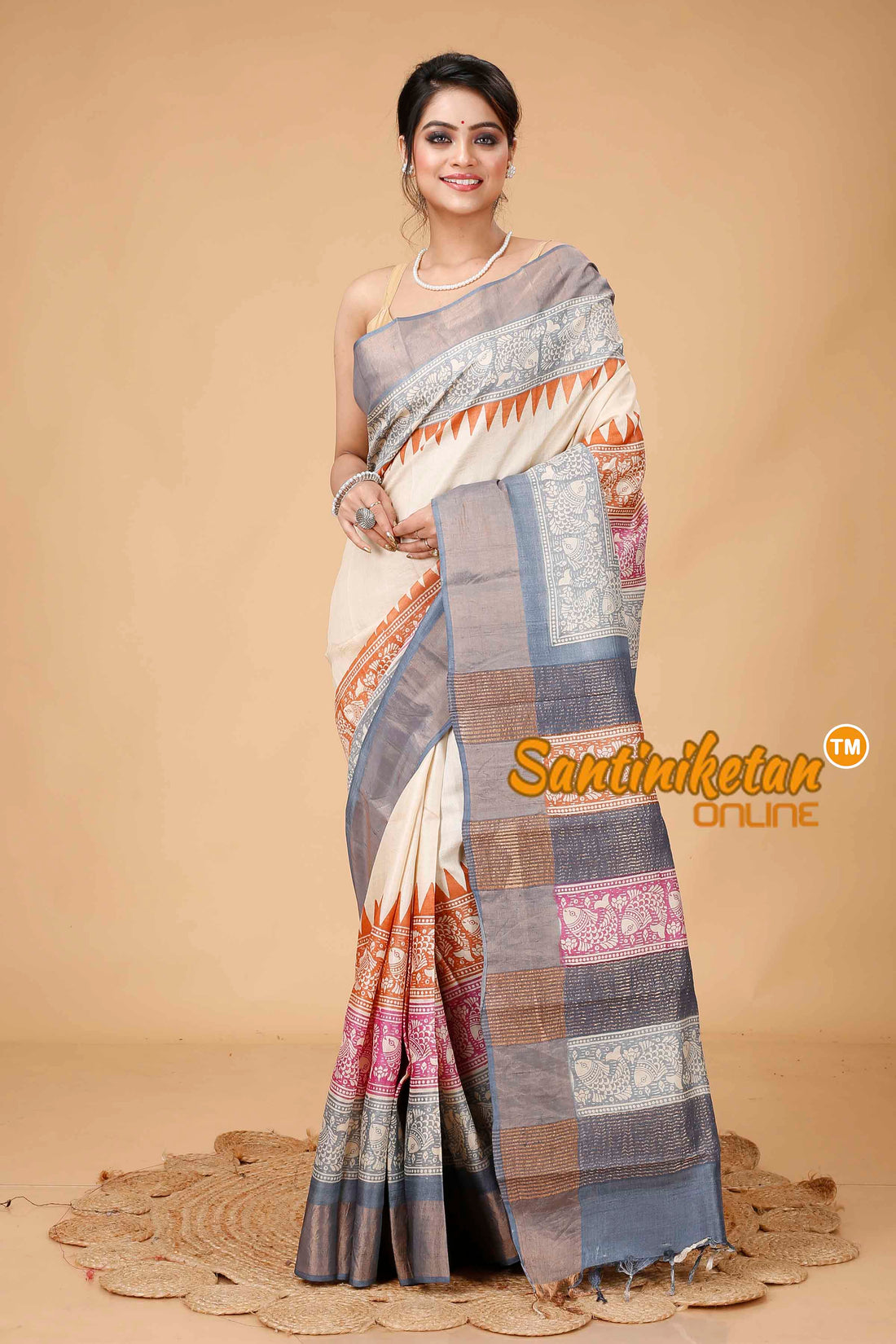 Pure Zari Tussar Hand Block Painted Saree SNN202416128