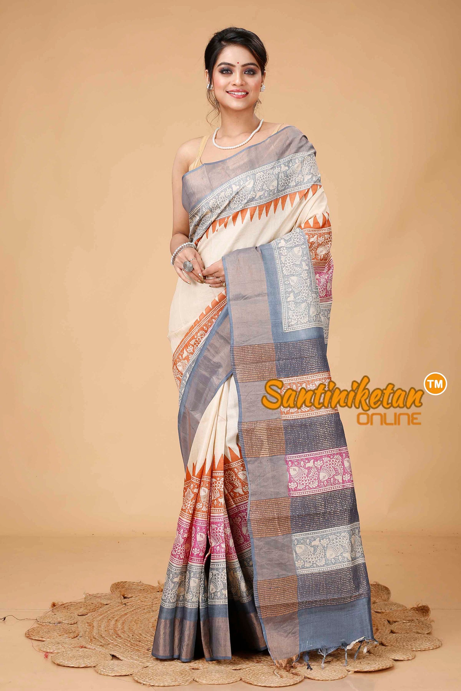 Pure Zari Tussar Hand Block Painted Saree SNN202416128