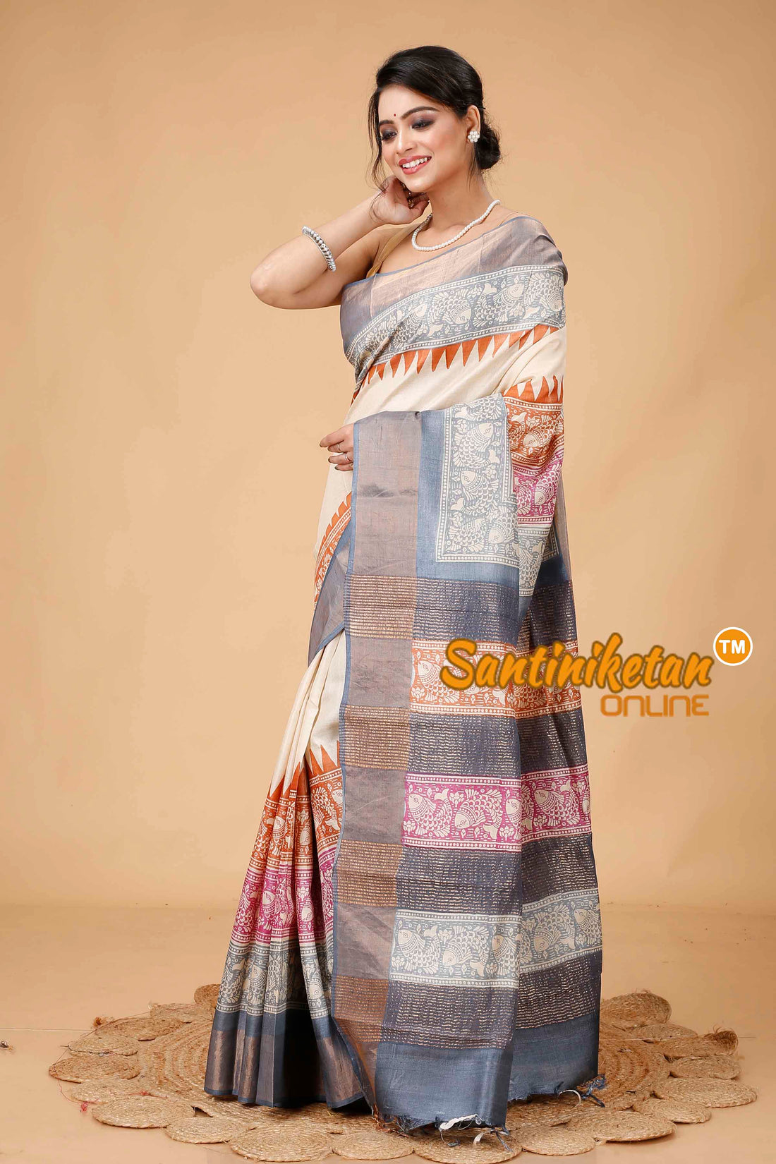 Pure Zari Tussar Hand Block Painted Saree SNN202416128
