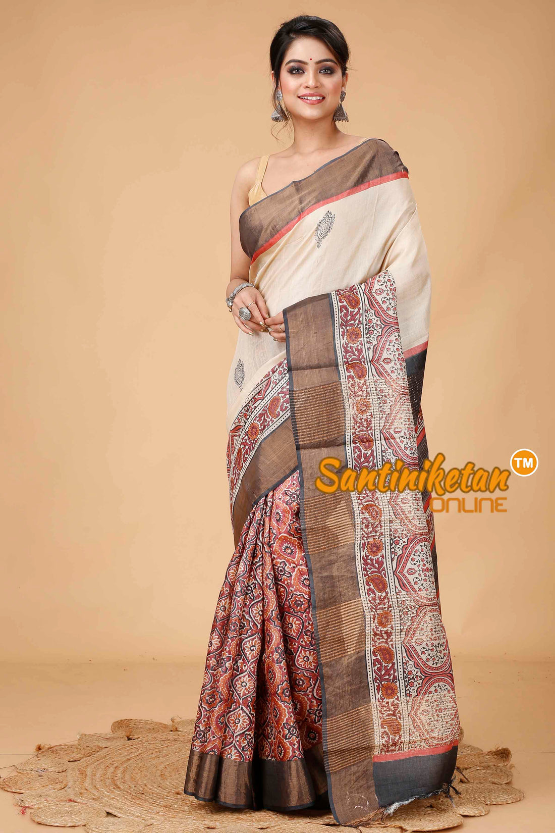 Pure Zari Tussar Hand Block Painted Saree SNN202416138