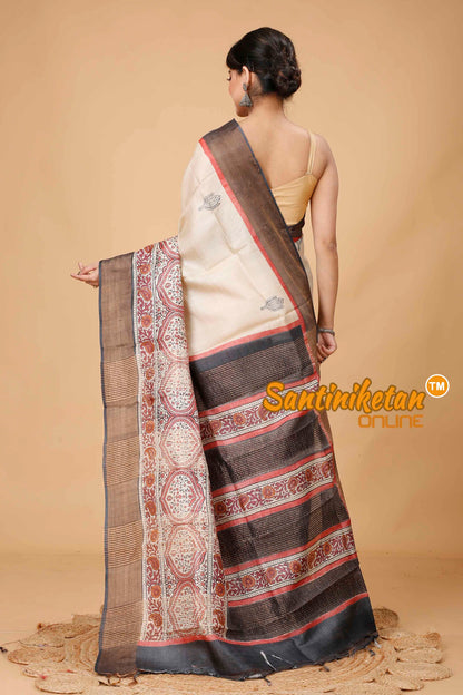 Pure Zari Tussar Hand Block Painted Saree SNN202416138