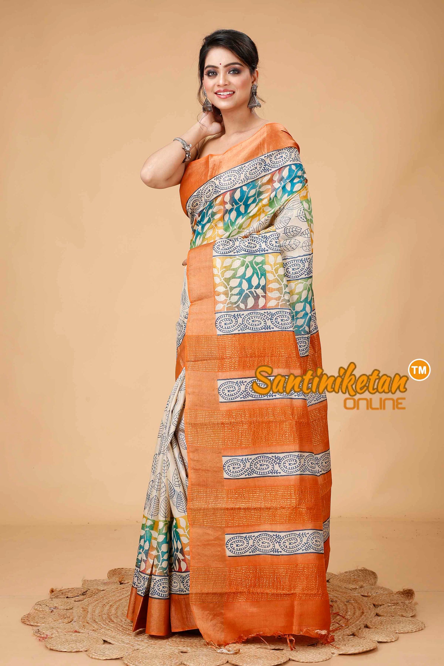 Pure Zari Tussar Hand Block Painted Saree SNN202416143
