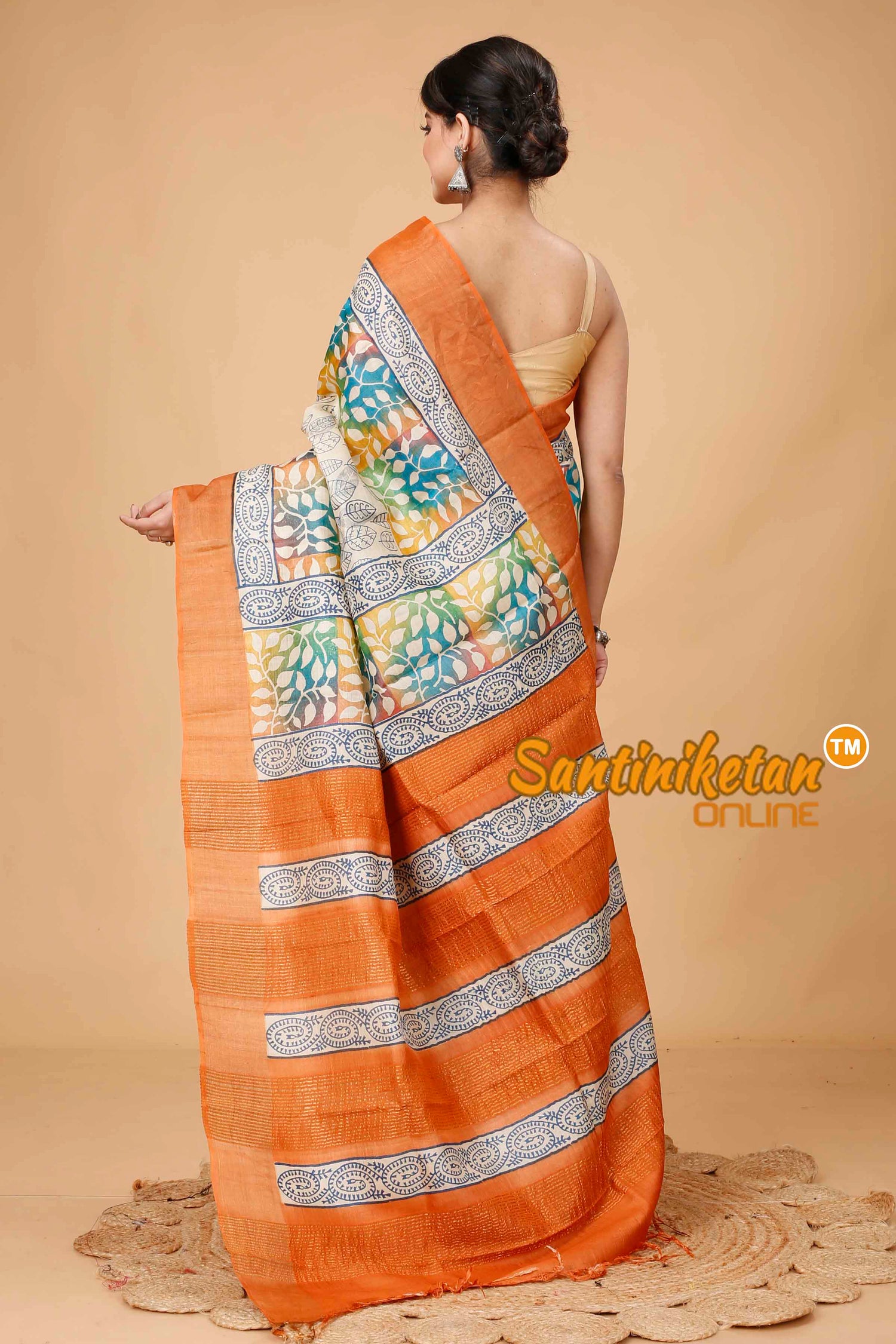 Pure Zari Tussar Hand Block Painted Saree SNN202416143