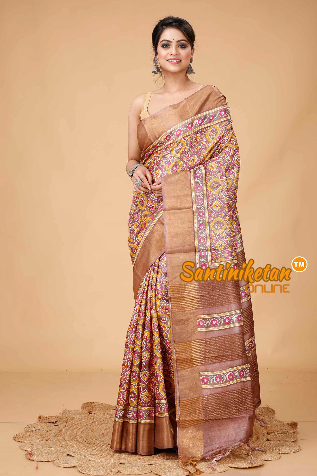 Pure Zari Tussar Hand Block Painted Saree SNN202416163