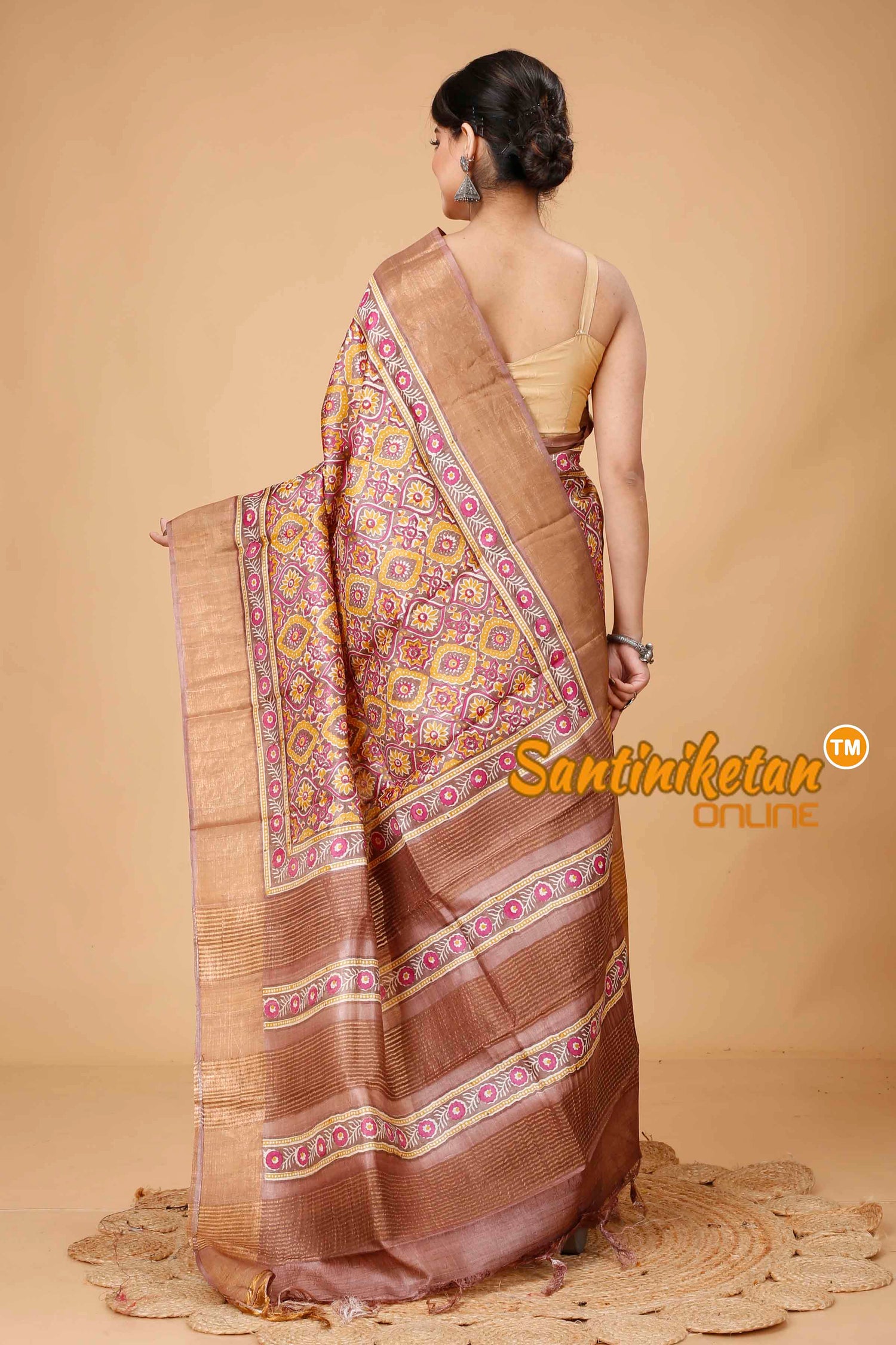 Pure Zari Tussar Hand Block Painted Saree SNN202416163