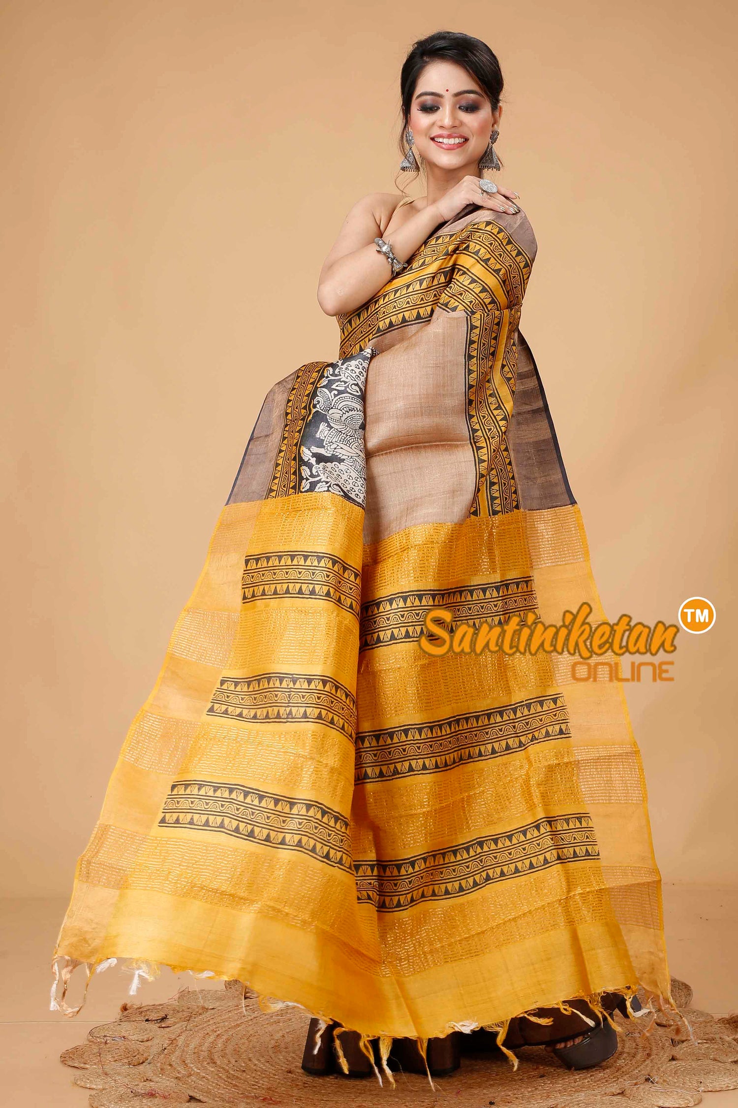 Pure Zari Tussar Hand Block Painted Saree SNN202416168