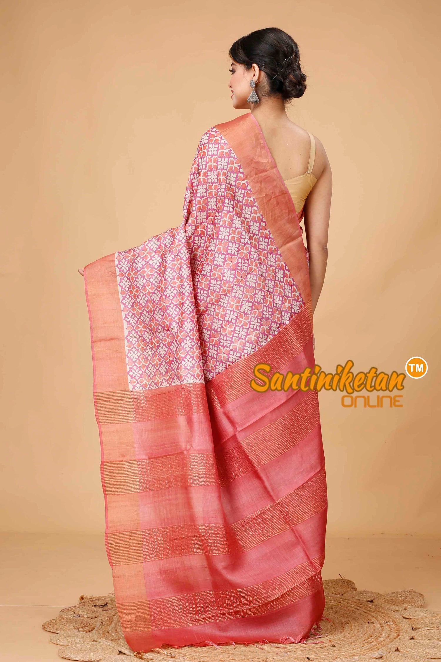 Pure Zari Tussar Hand Block Painted Saree SNN202416173