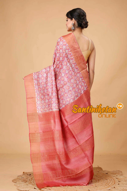 Pure Zari Tussar Hand Block Painted Saree SNN202416173