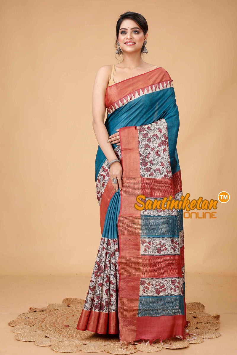 Pure Zari Tussar Hand Block Painted Saree SNN202416188