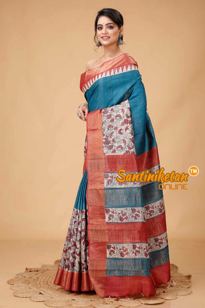 Pure Zari Tussar Hand Block Painted Saree SNN202416188