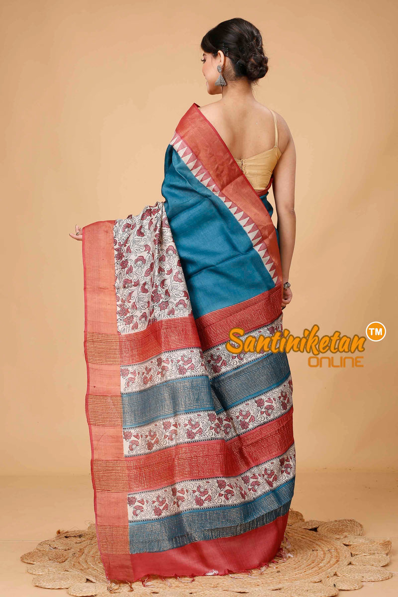 Pure Zari Tussar Hand Block Painted Saree SNN202416188