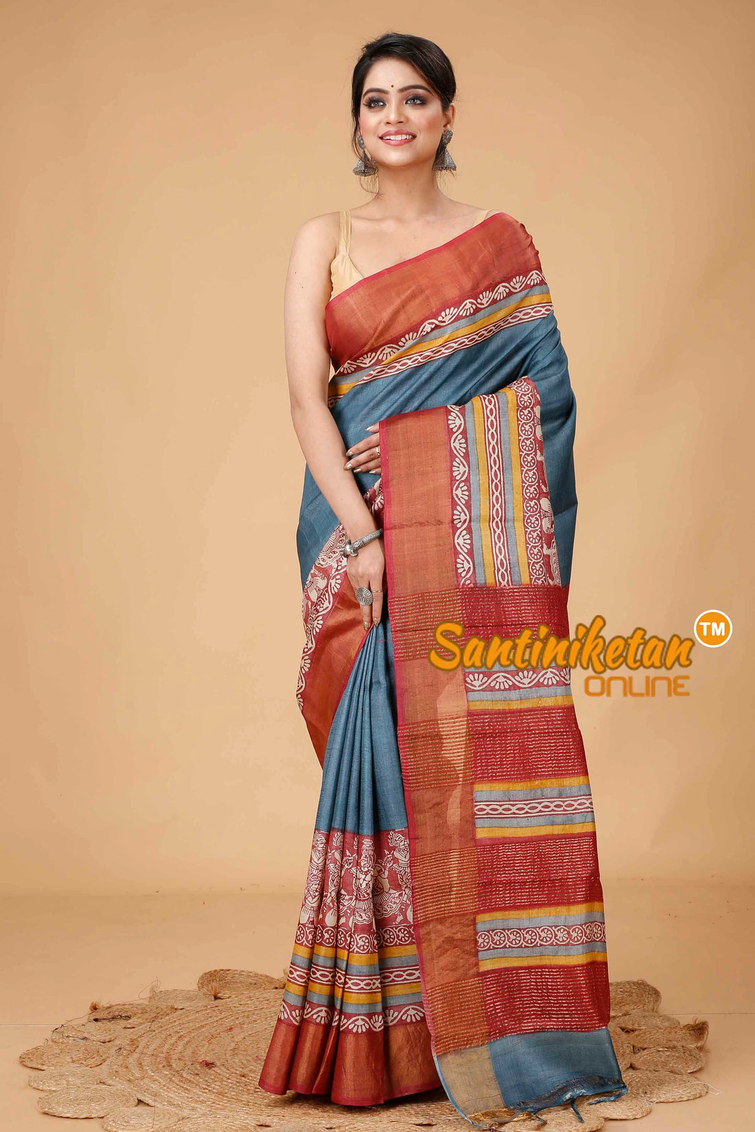 Pure Zari Tussar Hand Block Painted Saree SNN202416193