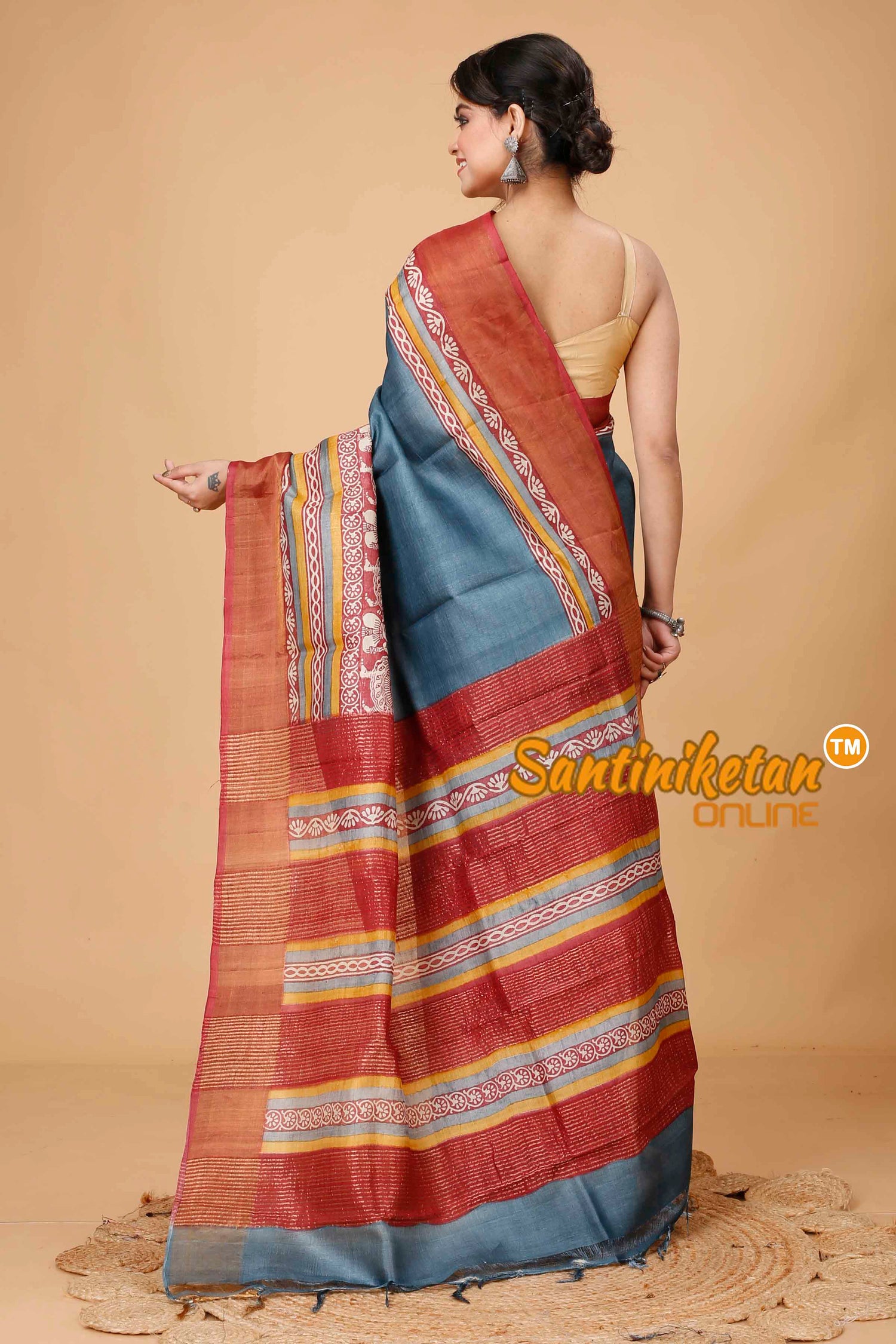 Pure Zari Tussar Hand Block Painted Saree SNN202416193