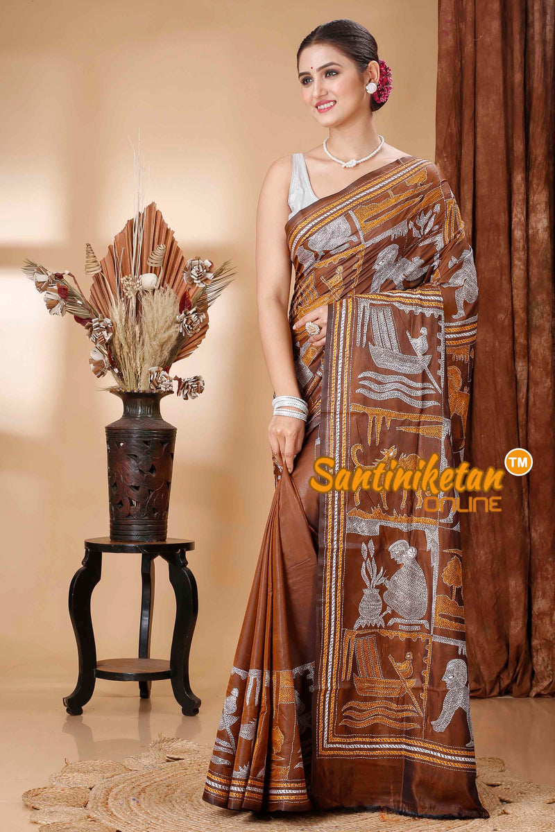 Butter Silk Kantha Stitch Saree SNN202416378