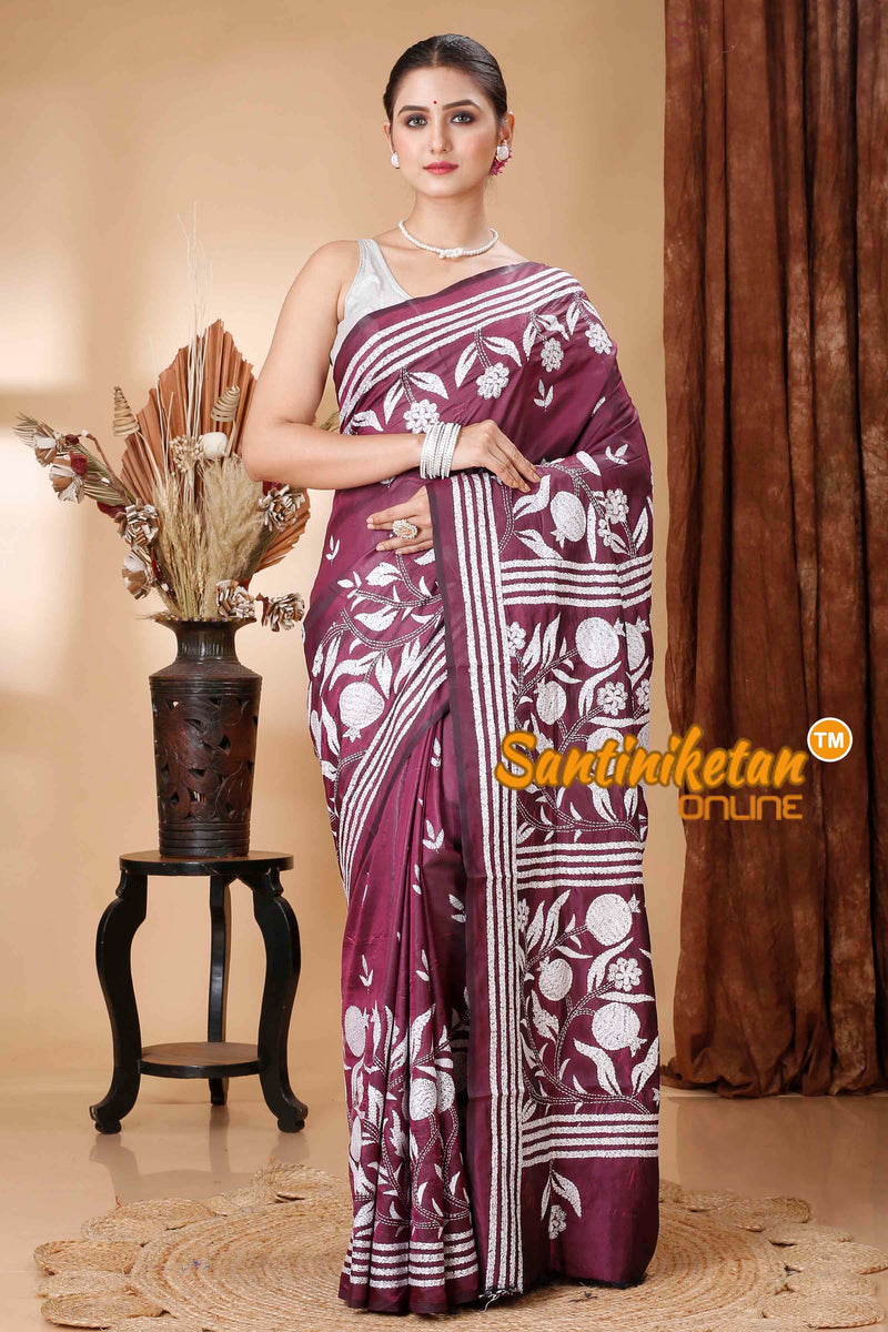 Butter Silk Kantha Stitch Saree SNN202416398