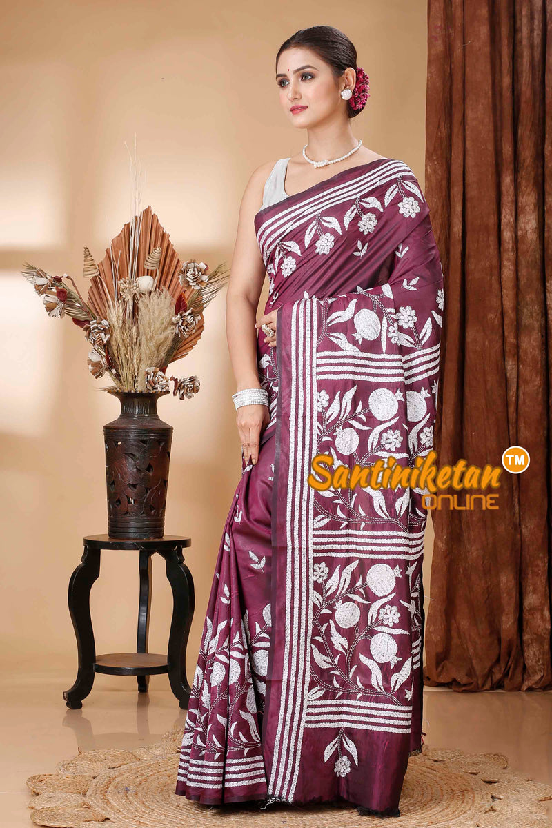 Butter Silk Kantha Stitch Saree SNN202416398