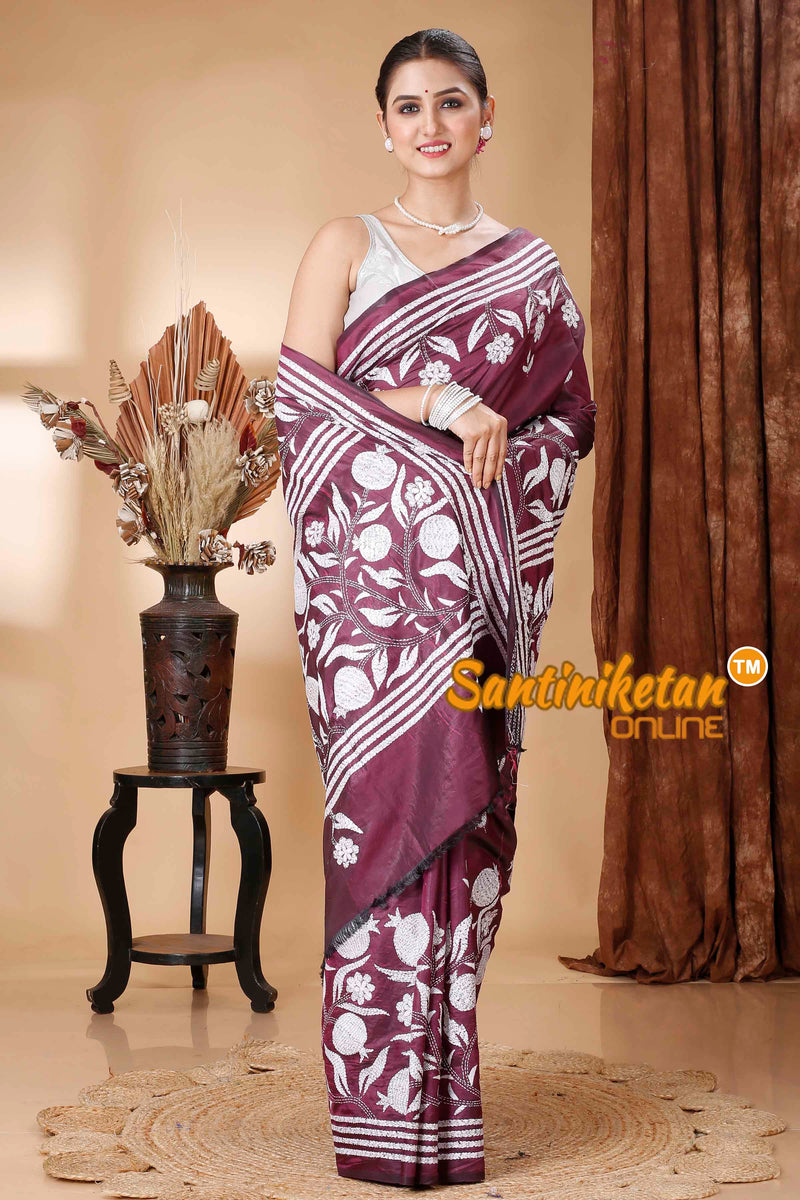 Butter Silk Kantha Stitch Saree SNN202416398