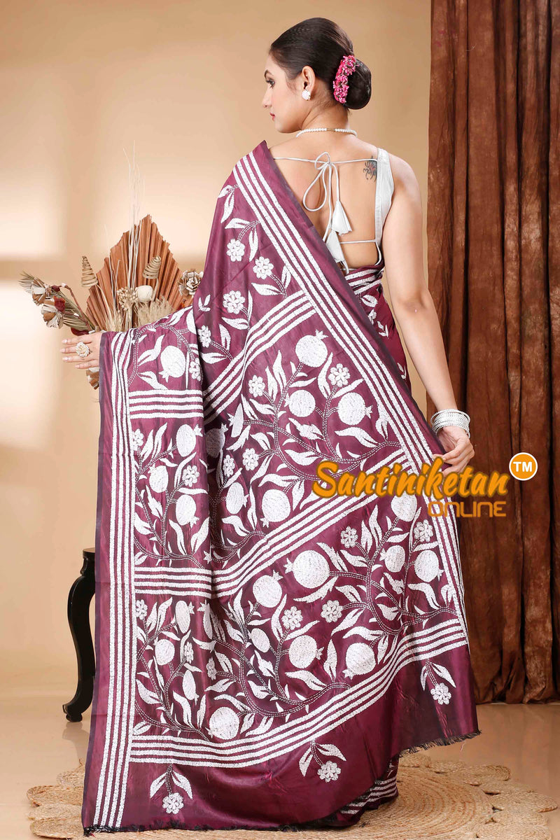 Butter Silk Kantha Stitch Saree SNN202416398