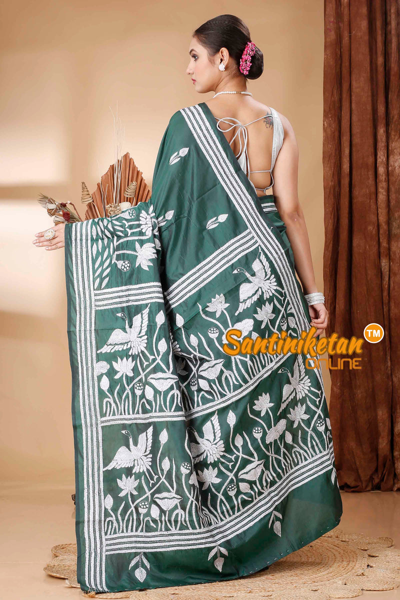 Butter Silk Kantha Stitch Saree SNN202416473